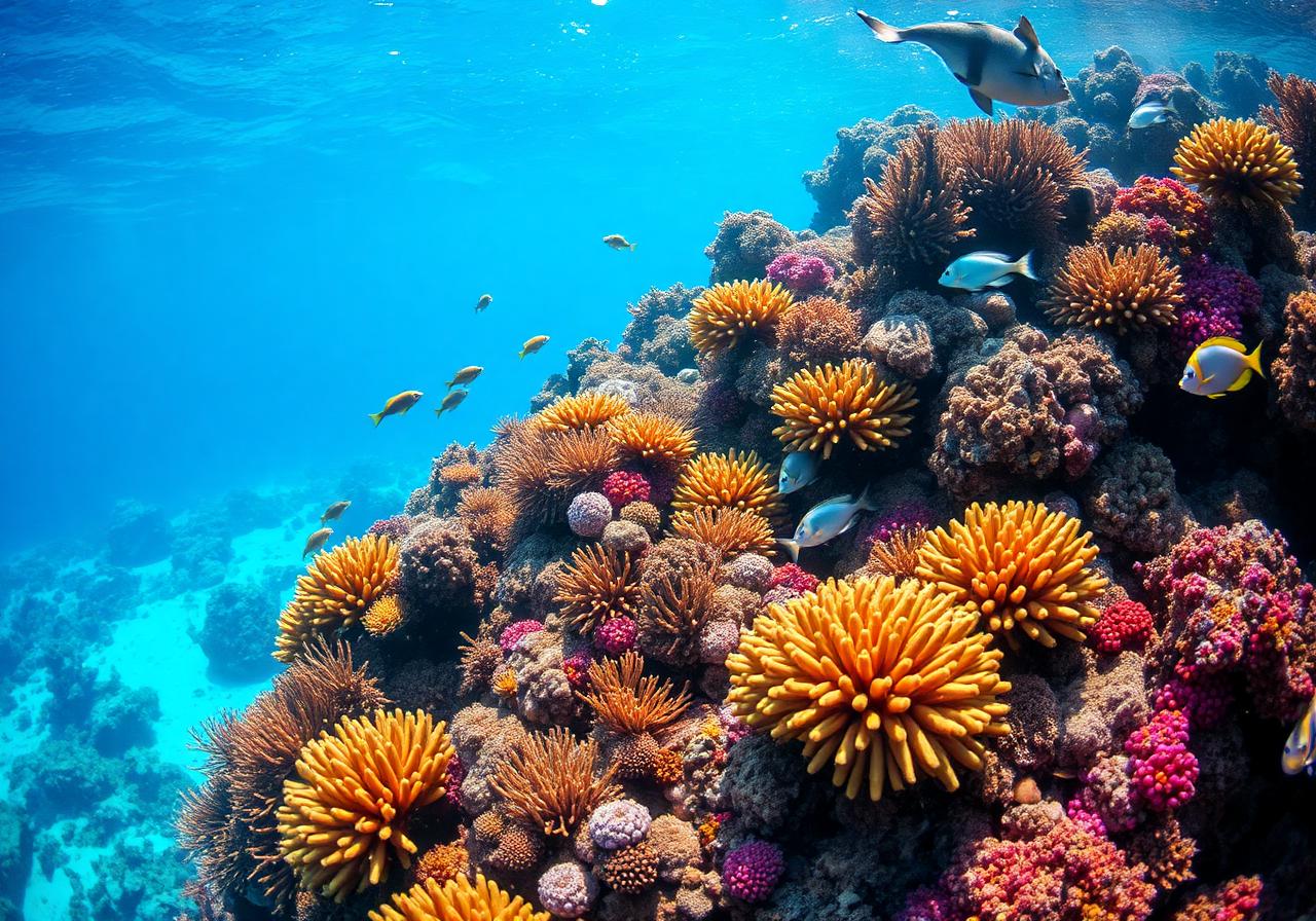 Vibrant coral reef teeming with colorful fish